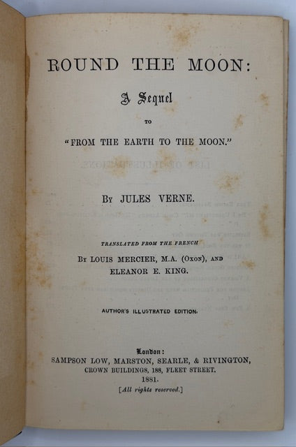 Jules Verne’s "Round The Moon" First Edition, Title Variant, 1881.