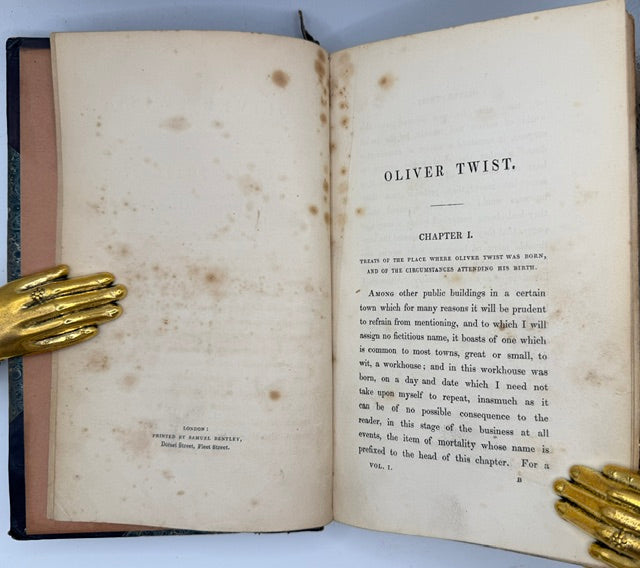 Dickens' “Oliver Twist” First Edition, Illustrated By Cruikshank, 3 Vol., 1838.