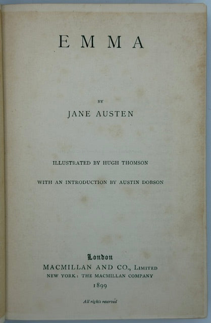 Austen's “Emma” First Edition Thus Illustrated By Thomson, 1899.