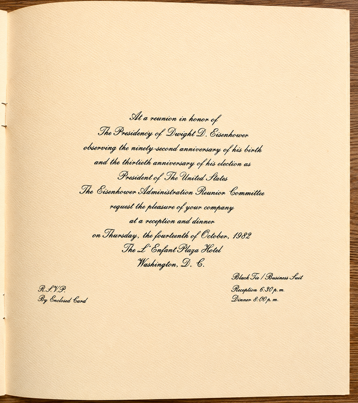 Eisenhower 92nd Birthday Anniversary. Eisenhower Administration 30th Anniversary Reunion. U.S. Presidential Ephemera with Facsimile Ronald Reagan White House Letter, 1982