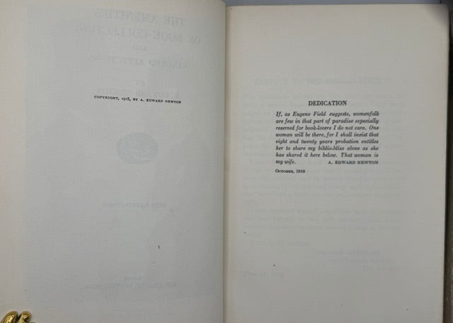 The Amenities of Book-Collecting. Leather Bound. Frontispiece with Dickens and Thackeray. Boston: Atlantic Monthly Press, 1918