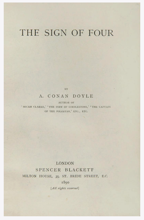 The Sign of Four, Sherlock Holmes, First Edition in Book Form, Second Issue, 1890